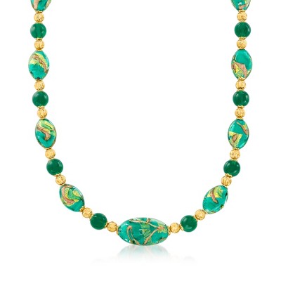 Ross-Simons Italian Multicolored Murano Glass Bead Necklace in 18kt Gold Over Sterling