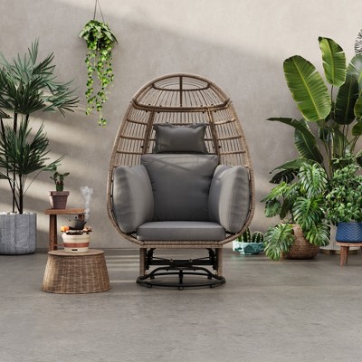 Outdoor Swivel Chair with Cushions, Rattan Egg Patio Chair with Rocking Function 4M - ModernLuxe