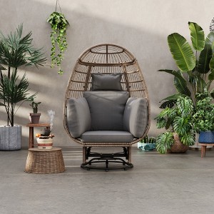 Outdoor Swivel Chair with Cushions, Rattan Egg Patio Chair with Rocking Function 4M - ModernLuxe - 1 of 4