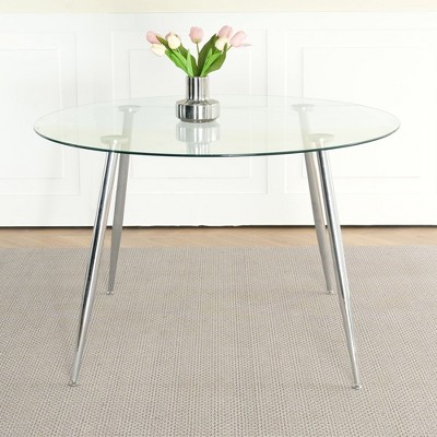 CAVINAS Round Dining Table Kitchen Table Modern Tempered Glass Dining Table with Metal Spray Table Legs