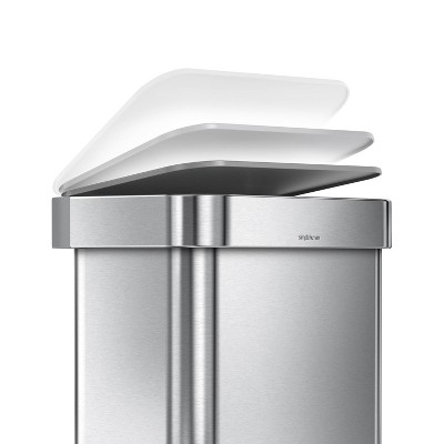 simplehuman 45L Rectangular Step Trash Can with Liner Pocket Brushed Stainless Steel and Gray Plastic Lid_1