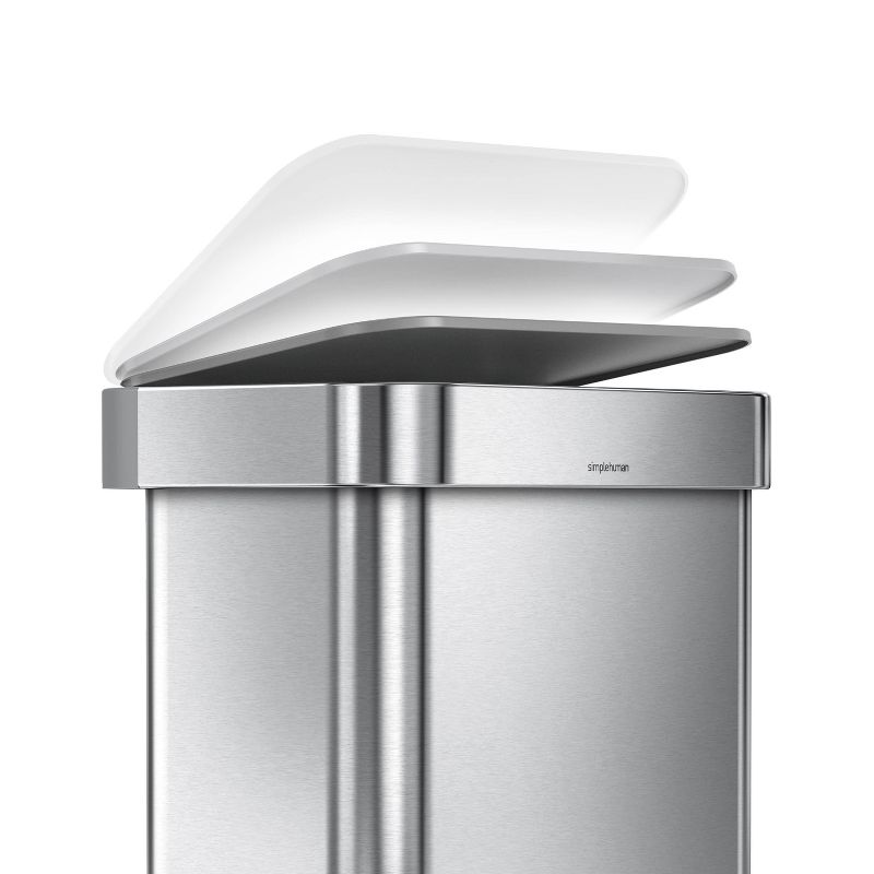 simplehuman 45L Rectangular Step Trash Can with Liner Pocket Brushed Stainless Steel and Gray Plastic Lid, 5 of 8