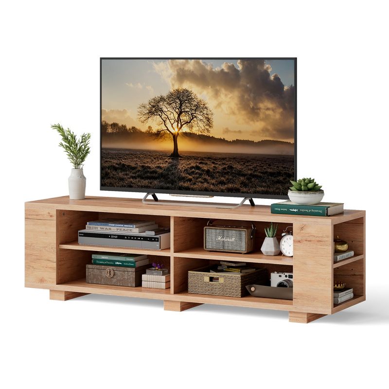 Costway 59'' Wood TV Stand Console Storage Entertainment Media Center with Shelf Natural, 1 of 10
