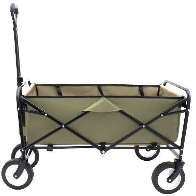 VYNXARIA Collapsible Foldable Wagon Cart with strapping system Beach Wagon Utility Cart Utility Wagon Grocery Cart,Green