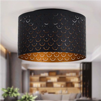 PAKOKULA 3-Light Matte Black with Brass Inside Finish Industrial Drum Flush Mount Ceiling Light Fixture