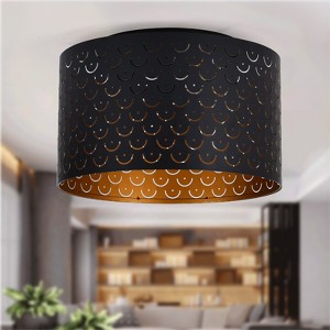 PAKOKULA 3-Light Matte Black with Brass Inside Finish Industrial Drum Flush Mount Ceiling Light Fixture - 1 of 4