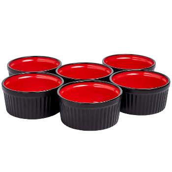 Bruntmor 8 Oz Black & Red Ceramic Ramekin Baking Set Of 6 Christmas Serving Dishes, Black And Red