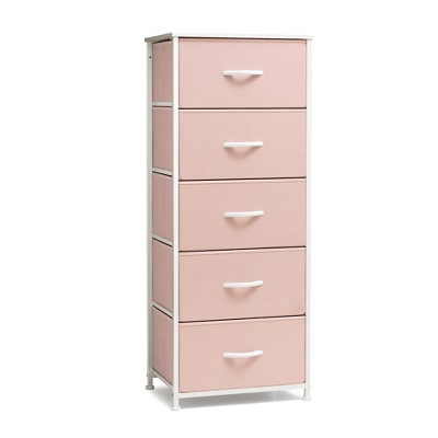 Pellebant Vertical Dresser for Bedroom Storage Tower 5-Drawer Steel Frame Wood Top Easy Pull Non-woven Fabrics Drawer