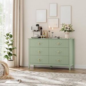 6 Drawer Dresser for Bedroom, 47.2"W Wooden Chest of Drawers with Metal Handles, Fluted Clothes Storage Organizer, Dresser TV Stand for Hallway - 1 of 4