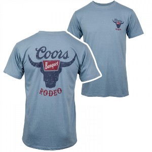 Mens Coors Banquet Rodeo Logo Distressed Front and Back Dusty Blue T-Shirt - 1 of 4