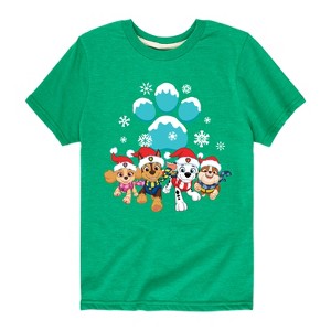 Boys' - Paw Patrol - Christmas Snowy Pawprint Skye Chase Marshall Rubble Short Sleeve Graphic T-Shirt - 1 of 4