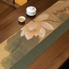 Elegant white lotus silk tablecloth 13x72 inches, high-end table decoration with green edges and floral patterns, suitable for home or restaurant - 4 of 4
