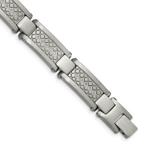 Black Bow Jewelry Men's 12mm Stainless Steel White Diamond Textured Bracelet, 9 Inch - 1 of 4