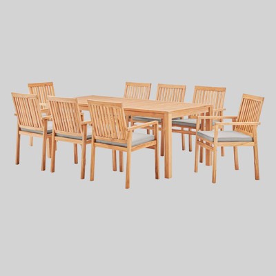 Farmstay 9pc Outdoor Patio Teak Wood Dining Set - Taupe - Modway