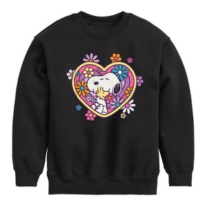 Boys' - Peanuts - Hug Heart Flower Graphic Long Sleeve Fleece Sweatshirt - 1 of 4