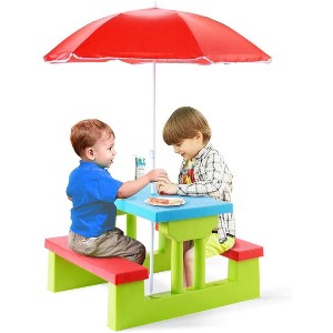 Infans 4 Seat Kids Picnic Table w/Umbrella Garden Yard Folding Children Bench Outdoor - 1 of 4