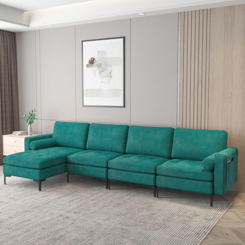 Costway Modular L-shaped Sectional Sofa w/ Reversible Chaise & 2 USB Ports Peacock Teal, 2 of 11