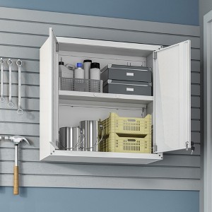 ORRD 30" Floating Garage Cabinet, White Wall-Mounted Storage with 2 Doors, Adjustable Shelf & Lock, Diamond Texture - 1 of 4