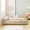 Mshliw Full Size Montessori Floor Bed with Fence and Door, Wooden Platform Bed Frame with Slats for Kids and Toddlers Bedroom - 3 of 4