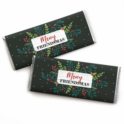 Big Dot of Happiness Rustic Merry Friendsmas - Candy Bar Wrapper Friends Christmas Party Favors - Set of 24