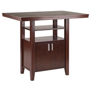 Albany High Table with Cabinet Walnut - Winsome: Kitchen Counter with Shelves, 4-Point Leg - 1 of 4