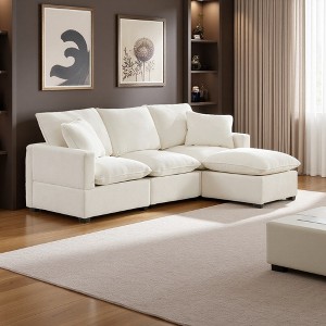 86" Chenille L-Shaped Modular Sectional Sofa with Ottoman - 1 of 4