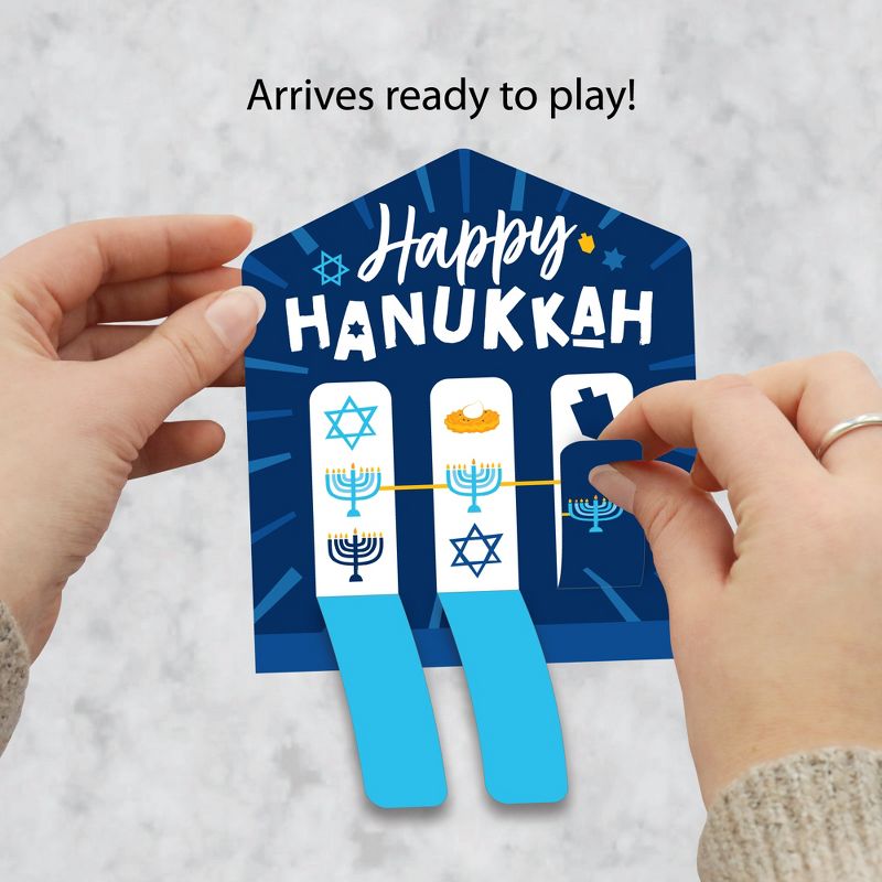Big Dot of Happiness Hanukkah Menorah - Chanukah Holiday Party Game Pickle Cards - Pull Tabs 3-in-a-Row - Set of 12, 2 of 7