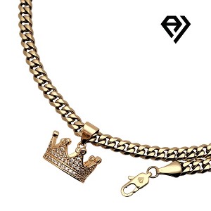 Aria Jeweler  6mm Cuban Chain With Gold Crown Pendent - 1 of 4