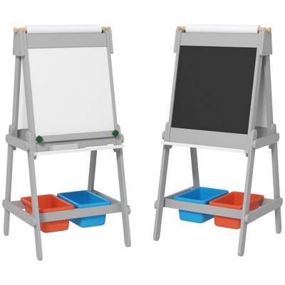 Qaba Easel for Kids, Art Easel with Paper Roll, Double Sided Whiteboard & Chalkboard with Painting Paper Stand, 2 Storage Boxes
