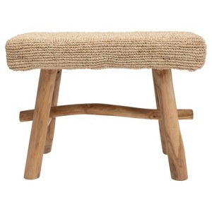 Storied Home Woven Stool Brown: Teak Frame, Upholstered Jute, No Assembly, Adult Use - 1 of 4