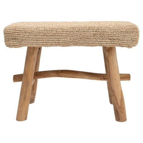 Storied Home Woven Stool Brown: Teak Frame, Upholstered Jute, No Assembly, Adult Use - image 1 of 4