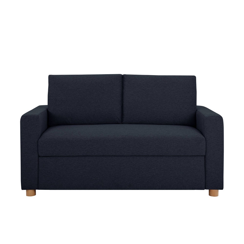 Serta Aurora Convertible Sofa Navy Woven: Lounger & Full Bed, Pocket Coil Cushions, Rubberwood Legs
