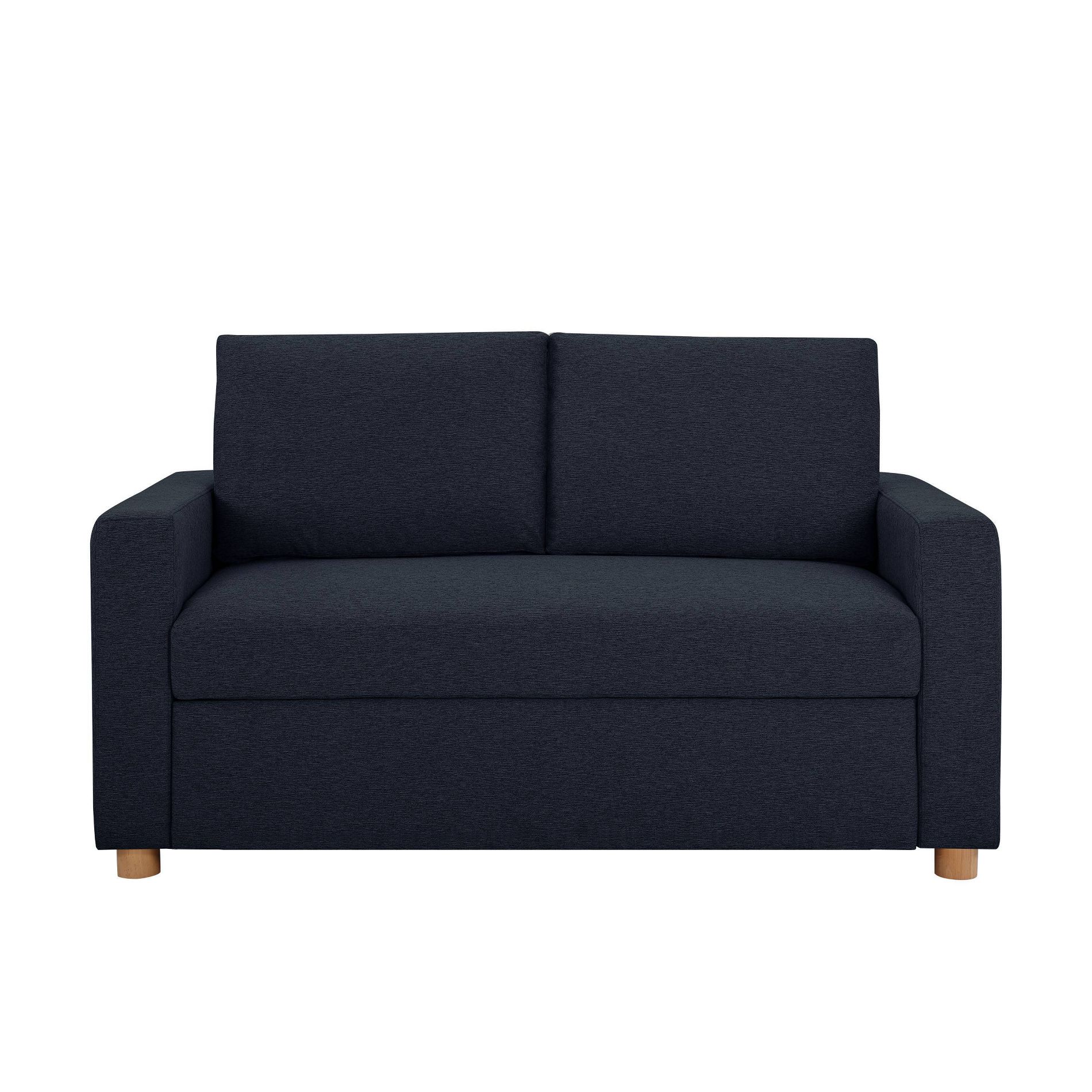 Serta Aurora Convertible Sofa Navy Woven: Lounger & Full Bed, Pocket Coil Cushions, Rubberwood Legs