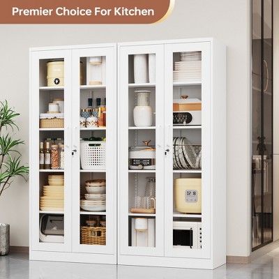 Mlezan Display Cabinet: Glass Doors, 4 Adjustable Shelves, Locking Case. Ideal for Home, Office, or Clinic. Assembly Required.