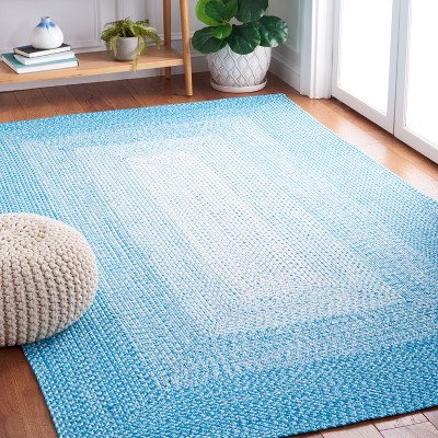 Aqua Braided Reversible Handmade Synthetic Area Rug