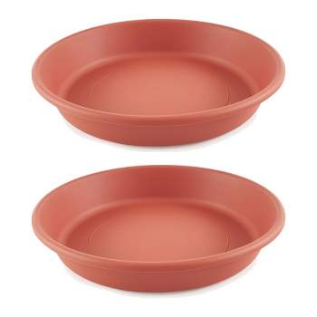 HC Companies Classic Plastic 17.63 Inch Round Plant Flower Pot Planter Deep Saucer Drip Tray for 20 Inch Flower Pots, Terracotta (2 Pack)