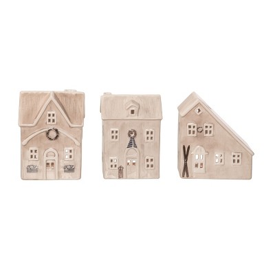 Transpac Ceramic Nordic Cabin Candle Holder Set of 3 Christmas Home Decorations