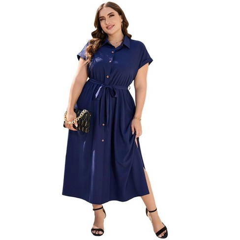 Plus Size Maxi Dresses For Women Summer Tie Belt Work Polo Dress 