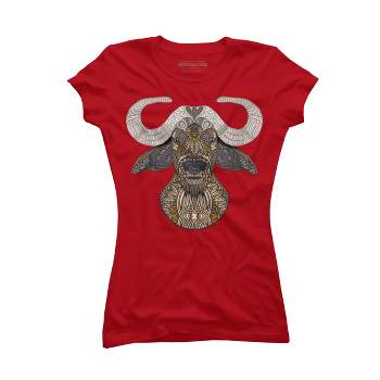 Junior's Design By Humans African Buffalo By myartlovepassion T-Shirt