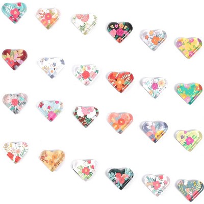 24-Piece Heart Shaped Crystal Glass Fridge Whiteboard Magnets with Colorful Patterns