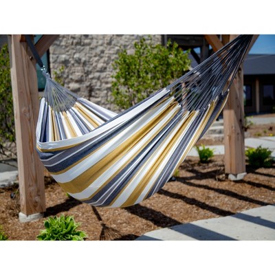 Gray and Gold Striped Cotton Two-Person Hammock
