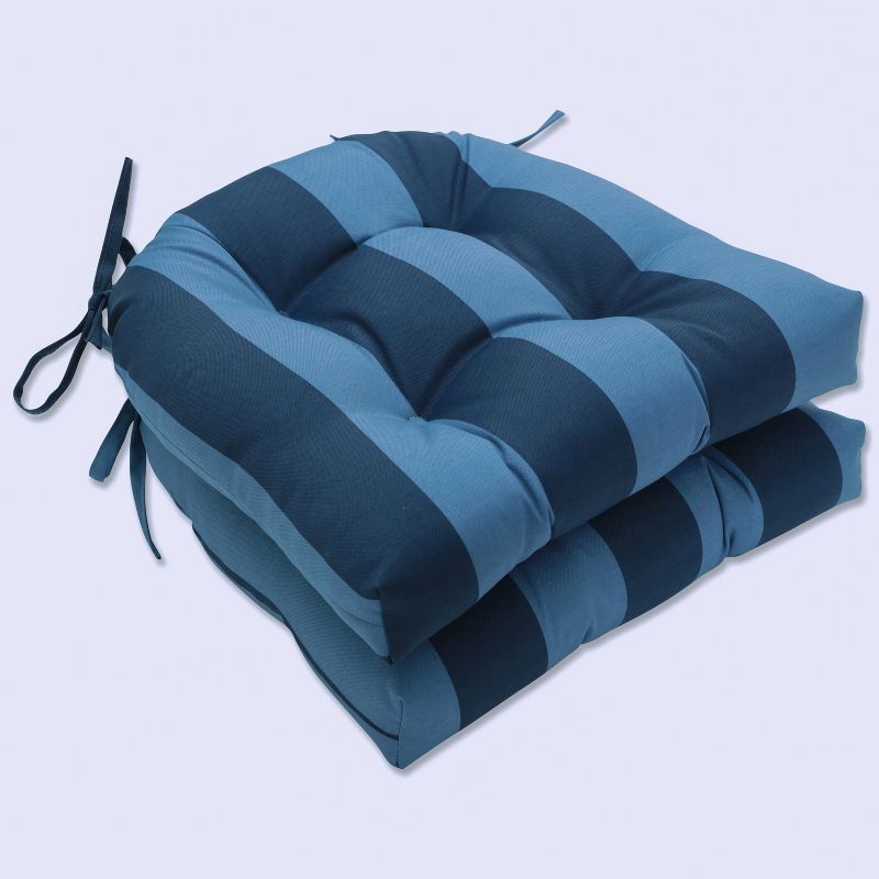 Set of 2 Outdoor/Indoor Deluxe Tufted Chair Pads Blue - Pillow Perfect, 1 of 7