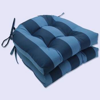 Set of 2 Outdoor/Indoor Deluxe Tufted Chair Pads Blue - Pillow Perfect