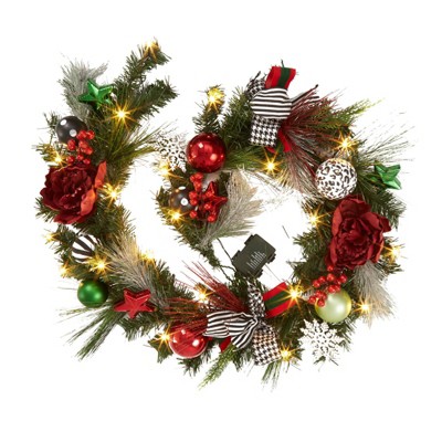 6 ft Christmas Decorations Multi-Color Christmas Garland with Pine Cones, Antlers & Ornaments - Artificial Pine Greenery