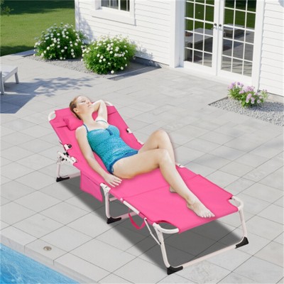 SKRAN 3-in-1 Heavy Duty Tanning Chair with Face Hole Adjustable 5-Position Folding Lounge Chairs for Portable Lounge Chair for Patio Pool