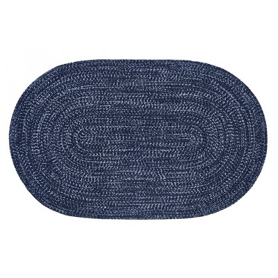 Navy & Smoke Blue Oval Braided Chenille 4' x 6' Rug