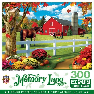 MasterPieces Memory Lane Rolling Pastures - Barn with Horse Large 300 Piece EZ Grip Jigsaw Puzzle by Alan Giana