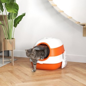 Whisen Foldable Cat Litter Box with Private Safe Space, & Grate, Easy Access for Cats Up to 10lbs - 1 of 4