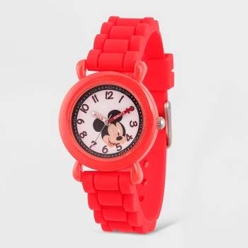 Kids' Disney Mickey Mouse Plastic Time Teacher Silicon Strap Watch - Red