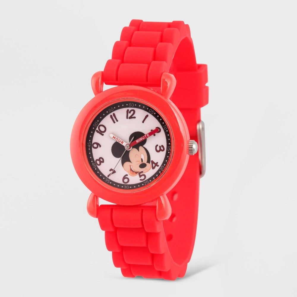 Photos - Wrist Watch Kids' Disney Mickey Mouse Plastic Time Teacher Silicon Strap Watch - Red n